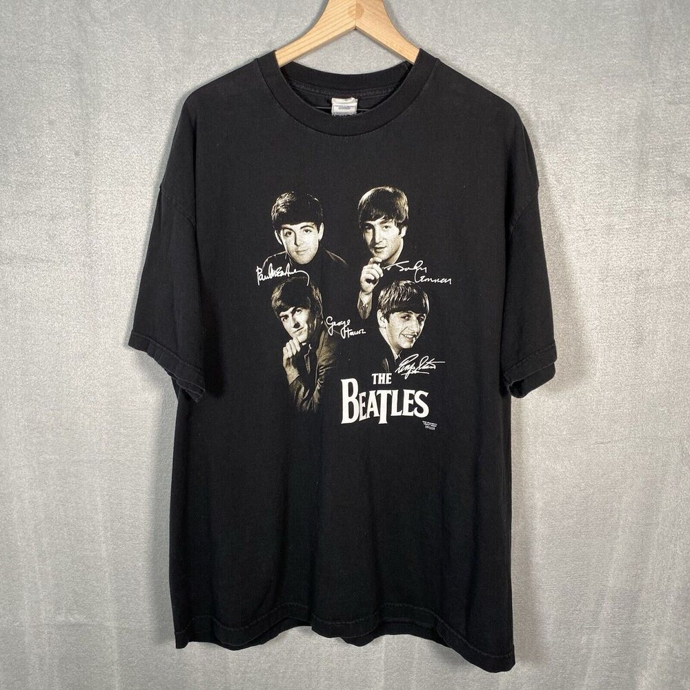 Vintage The Beatles T-Shirt Mens Size 2XL Black 2001 Y2K Rock Band Music